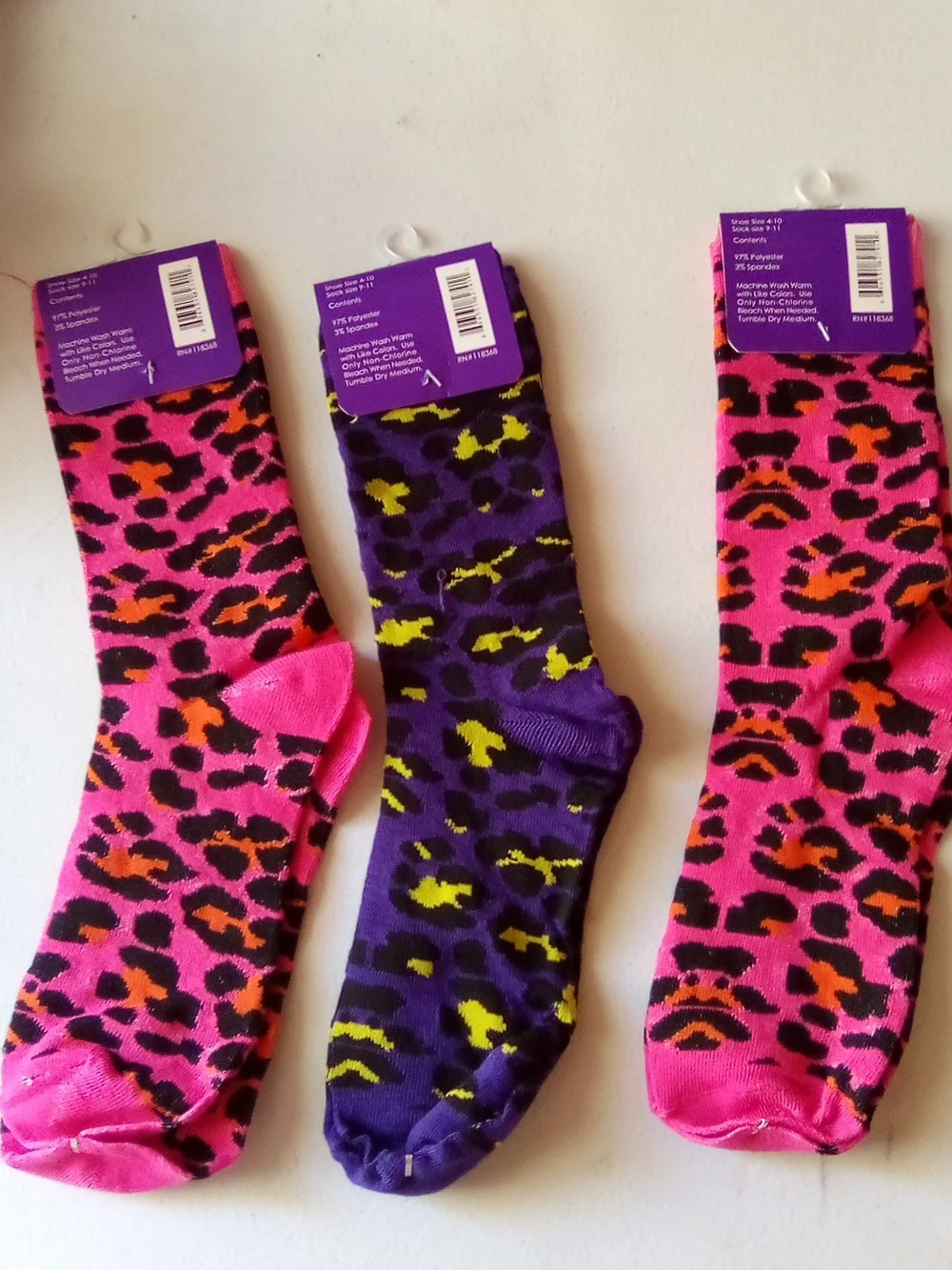 Women's' Leopard Print Crew Socks - Pink & Purple ( Bag B )